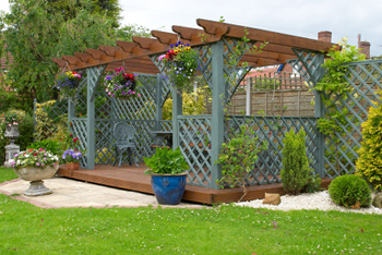 A pergola in an English urban garden